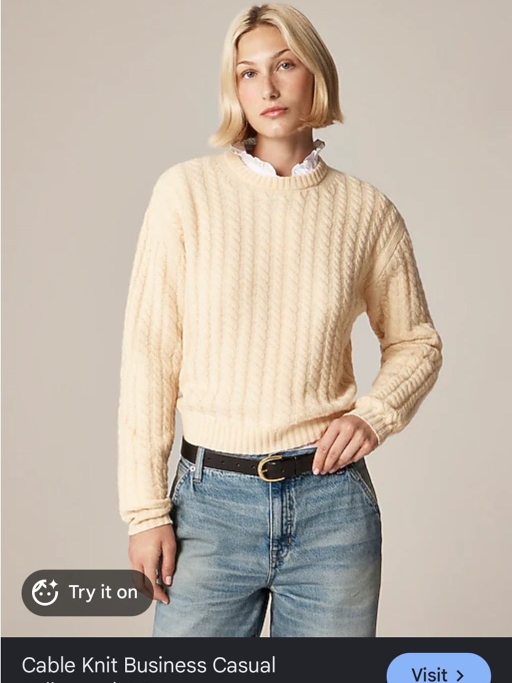 J.Crew Perfect Cashmere Cable Knit Crewneck Sweater Butter Yellow Size Medium